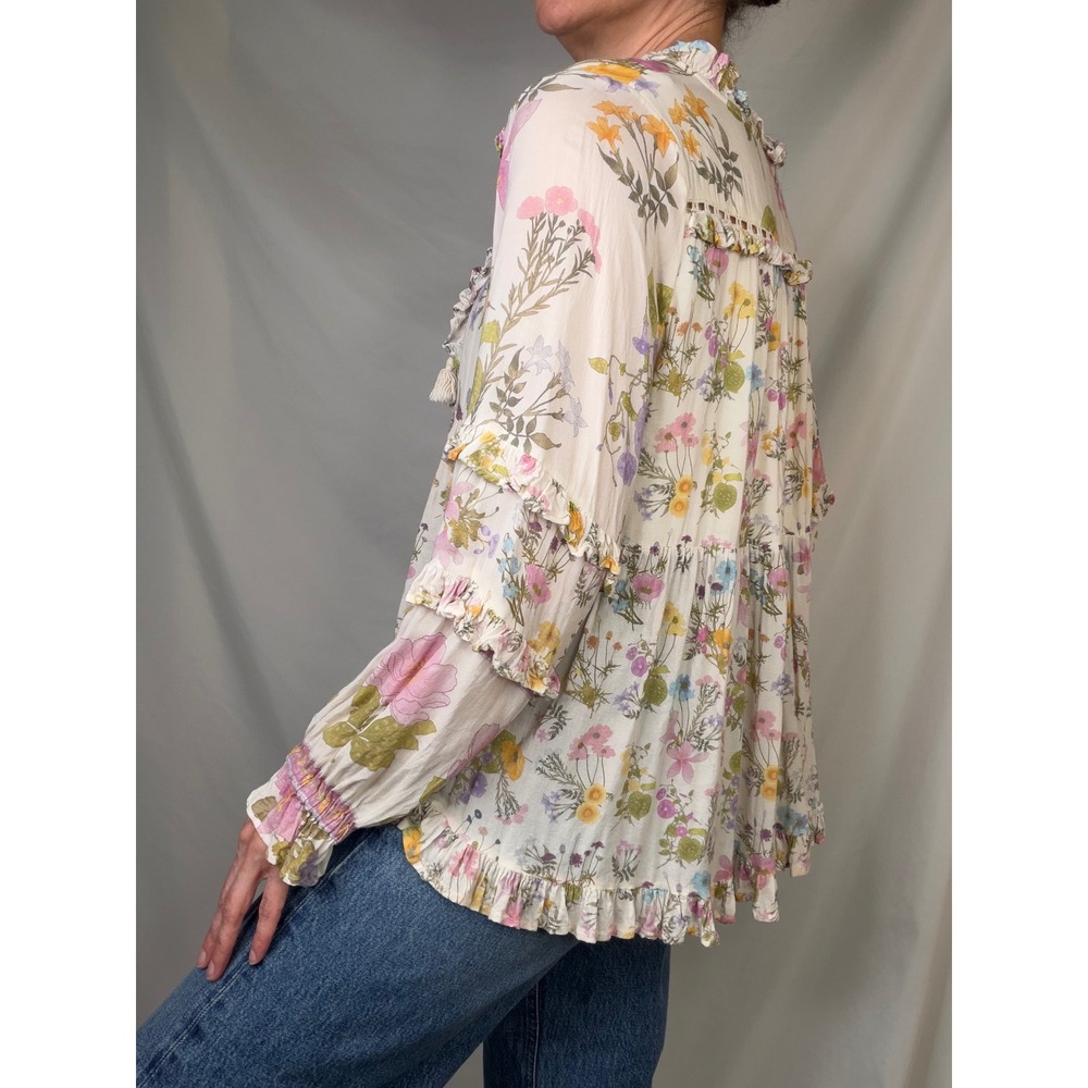 Spell & The Gypsy Wild Bloom Blouse Cream Floral Ruffle Boho Top Wildflower L - Picture 3 of 13